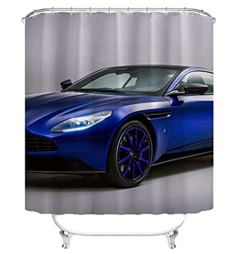 Cortina de Ducha Impermeable Aston Martin DB Azul Coche Deportivo Resistente al Agua Tejido de poliéster de Secado rápido Cortina de bañera Cortina de baño Lavable 180X180CM