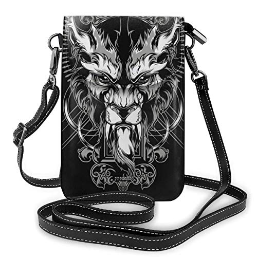 Dark Cool Lion Totem Black Fashion Pequeño Monedero para teléfono Celular Bolso de Hombro Multiusos Wallet-B8