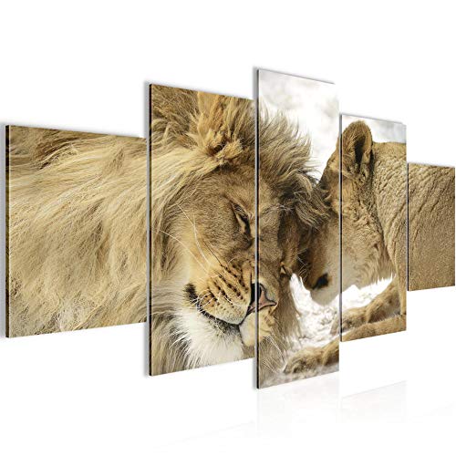 decoración de la pared Tabla África leones - 200 x 100 cm Vista de impresión en lienzo Salón Apartamento - listo para colgar - 002151a