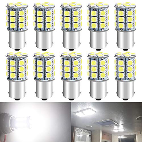 DEFVNSY 10PCS Bombilla LED Blanco superbrillante 1156 BA15S 1141 1073 7506 para luz de Techo de 12V 5050 27-SMD RV/iluminación Interior de RV Remolque de Viaje/Caravana/luz de Barco