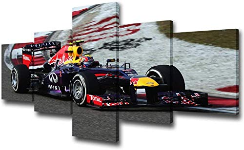 Dyldzzb Pintura sobre Lienzo - 5 Piezas 5 Piezas Racing Car Canvas Print En Formula One Pictures Catalunya Circuit Wall Art Canvas Multiple 150 * 80Cm