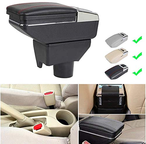 EBDS Caja de Almacenamiento de apoyabrazos de Staufach, reposabrazos Central para T Oyota VIOS FS Yaris L 2014-2019 con 7 Puertos USB y Consola Central de la Capa Doble,Schwarz mit roter Linie