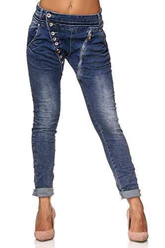 Elara Jeans para Mujer Boyfriend Baggy Botones Chunkyrayan Azul Oscuro C613MK/H-F Dk.Blue 44/2XL