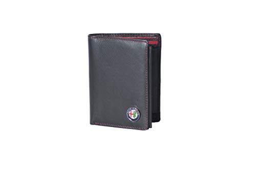 Eldera Cartera de piel para hombre con logotipo de coche AR1, color negro y rojo