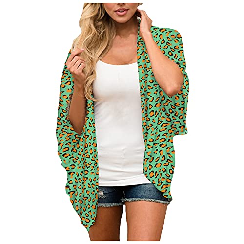 Emeinkei Traje de baño con Estampado de Gasa para Mujer, Traje de baño con Rebeca Frontal Suelta Informal, Traje de baño Superior(Verde-18,S)