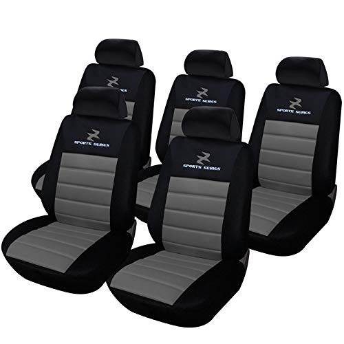 eSituro Clásicas Juego de Fundas para Asientos de Coche Universal Delanteros y Traseros con Reposacabezas, 5 Pieza Gris Acolchado SCSC0071