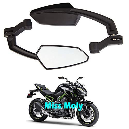 Espejo Retrovisor de la Motocicleta, 8mm 10mm Street Bike Moto Espejos para Z900 Z1000 Z750 Z300 ER-6N (Negro)