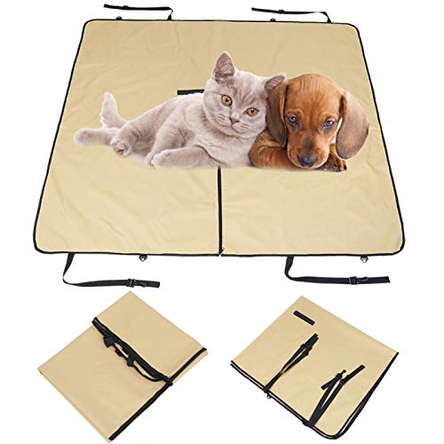 Fishlor Funda de Asiento para Mascotas, 1 Pieza Funda de Asiento de Coche para Mascotas Dog Cat SUV 55.9"Protector de Asientos Traseros Protector de Hamaca antiarañazos Mat(Beige)