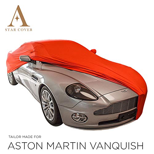 FUNDA DE COCHE PARA EL INTERIOR A MEDIDA ASTON MARTIN V12 VANQUISH ON BOLSILLOS PARA LOS RETROVISORES | ROJO CUBIERTA PARA COCHE INTERIOR | LONA GARAJE PARA AUTO | FUNDA DESCAPOTABLE, COCHE CLÁSICO,