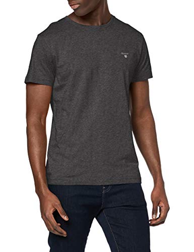 GANT The Original SS T-Shirt Camiseta, Gris (Antracita Melange 95), Large para Hombre