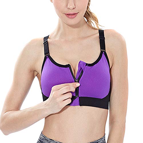 Gebuter Women Yoga Sports Bra with Front Zipper Strong Support Push up Bra Underwear for Running Training