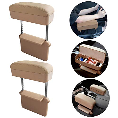 Gengcan Apoyabrazos para Coche para FIAT Qubo Altura Ajustable Cojín del Resto del Codo Reposabrazos Almohadilla de Soporte del Brazo 2 Pieza Beige