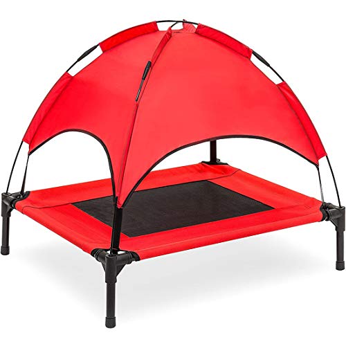 HLONGG Aumento De La Cama del Animal Doméstico, Perro Tumbado Cubierta Cama Portátil Al Aire Libre, Perro Casero Plegable Cama Resto Sol Jardín, Fuera De Atraque para Mascotas,Rojo,M