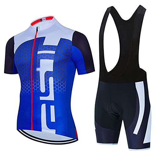 Hombre Conjunto Ropa de Ciclismo para Verano, Ciclismo Maillot y Culotte Ciclismo Culote Bicicleta con 3D Gel Pad para Deportes al Aire Libre Ciclo Bicicleta (Blue A1,4XL)