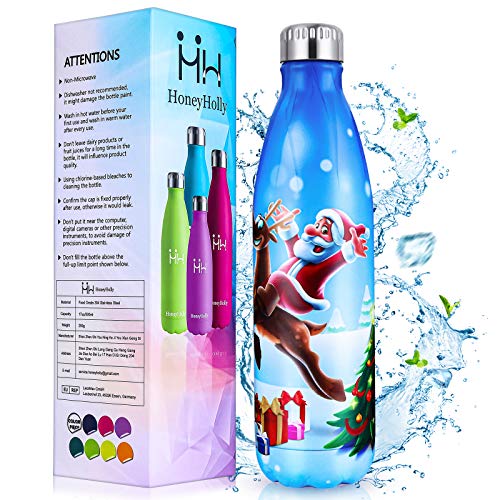 HoneyHolly Botella Agua Acero Inoxidable 750ml, Botella Termica Niños Reutilizable sin BPA, Botellas Aislamiento de Vacío de Doble Pared para Hogar, Cocina, Café, Oficina, Escuela, Bicicleta