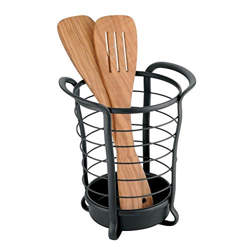 InterDesign Axis Organizador de cocina para guardar cucharón, espátula y utensilios de cocina largos, porta utensilios redondo de metal, negro mate