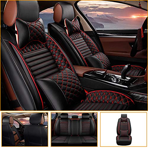 Jiahe Fundas Asientos Coche para Fiat Panda Punto EVO Linea Sedici Bravo Protector Asiento Cuero Universales 5-Asiento,Súper Suave Cómodo Negro Rojo Lujo