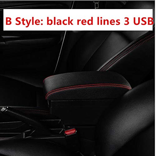 JPVGIA For los Accesorios de modificación de KIA STONIC Apoyabrazos Caja del Coche Universal reposabrazos Central Caja de Almacenamiento (Color Name : B Black Red Line)