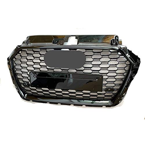 JZLMF Rejillas Frontales para RS3 Style Front Sport Hex Mesh Honeycomb Hood Grill Negro Brillante para Au-di A3 / S3 8V 2017-2019 Accesorios De Coche (Color : Chrome Emblem)