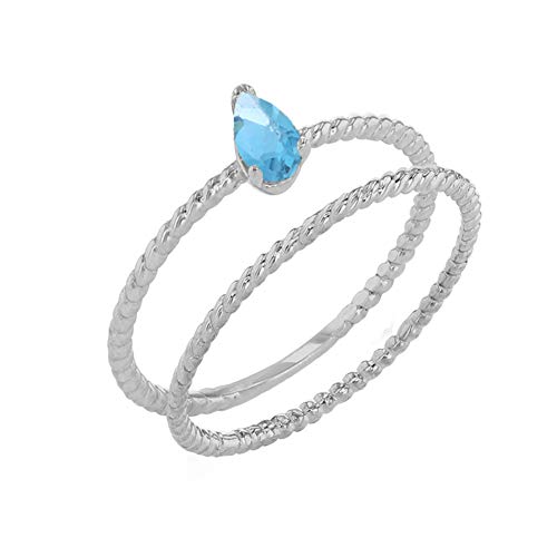 Kleine Schätze - Anillo para mujer, moderno, color azul, topacio en forma de pera, juego de apilamiento en oro blanco de 14 quilates