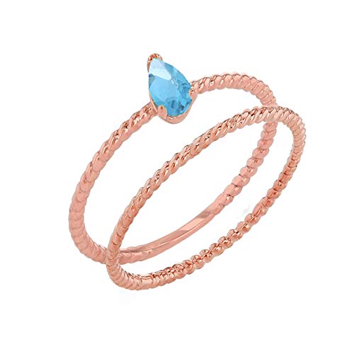 Kleine Schätze - Anillo para mujer, moderno, color azul, topacio en forma de pera, juego de apilamiento en oro rojo de 14 quilates