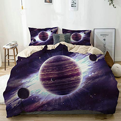 KOSALAER Bedding Juego de Funda de Edredón,Espacio Exterior Tema Planetas Saturno Marte Neptuno Ciencia Ficción Escena Solar,de Almohada de Microfibra,240 x 260cm