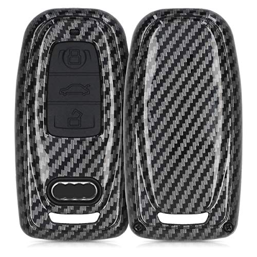 kwmobile Funda Compatible con Audi Llave de Coche Keyless de 3 Botones - Carcasa Dura para Llave de Coche Mando de Auto - Carbono Negro