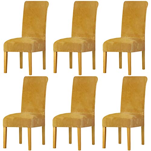 LANSHENG Fundas Cubiertas de Silla,Spandex elástico con Banda elástica, Fundas de Terciopelo para Silla de Comedor Grande para Restaurante, Banquete de Fiesta de Hotel (Mostaza,6 Pack(M))