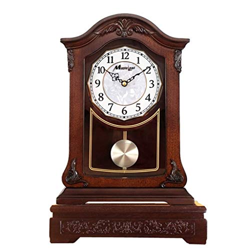 Life Equipment Reloj de sobremesa Reloj de escritorio Asiento de madera maciza retro europeo Sala de estar Mesa de moda antigua Decoración de sala de estar silenciosa Cuarzo (25 * 15 * 38Cm) Hogar