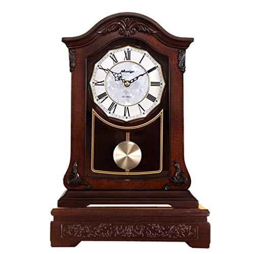 Life Equipment Reloj de sobremesa Reloj de escritorio Asiento de madera maciza retro europeo Sala de estar Mesa de moda antigua Decoración de sala de estar silenciosa Cuarzo (25 * 15 * 38Cm) Hogar