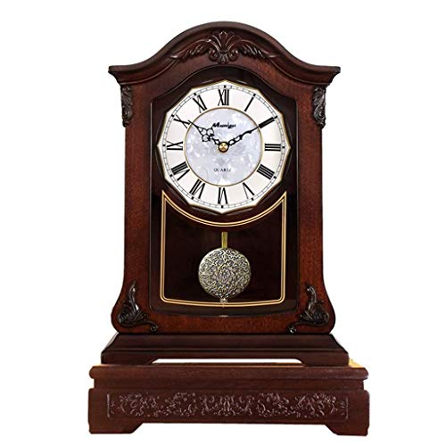 Life Equipment Reloj de sobremesa Reloj de escritorio Asiento de madera maciza retro europeo Sala de estar Mesa de moda antigua Decoración de sala de estar silenciosa Cuarzo (25 * 15 * 38Cm) Hogar