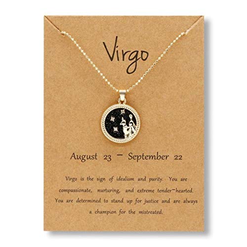 LIUL Vintage Tauro Aries Virgo Blanco Negro Resina Diurna Noche Collares con Colgante de Moneda Redonda 12 Constelación Collar del Zodiaco, B8