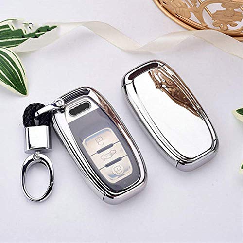 LLOOMMB Llavero Coche TPU Remoto Smart Key Cover Fob Case Shell para Audi A1 A3 A4 A5 A6 A7 A8 Quattro Q3 Q5 Q7 2009 2010 2011 2012 2013 2014 2015   Plata con Llavero