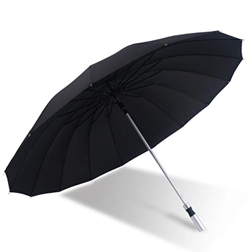 LYX® Paraguas de mango largo, 16 asidero de hueso mango de lluvia Tormenta recta barra de bienvenida Paraguas de golf Sombrero de gran tamaño Refuerzo de tres personas XL Paraguas negro Protector sola