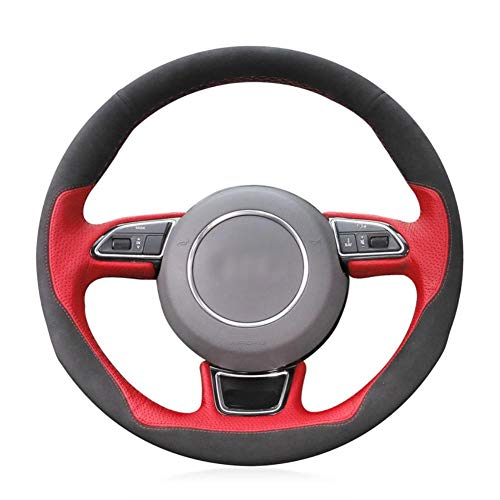 MDHANBK Cubierta de Volante de Coche Suave Antideslizante de Cuero Rojo de Gamuza Negra Cosida a Mano para Audi A3 A4 A5 A6 A7 Allroad RS 7 2014-2015 S6