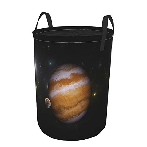 MEJX Plegable Grande Cesto de Ropa Sucia Hogar,Weltraum Detaillierte Wissenschaftliche Informationen Des Sonnensystems Júpiter Saturno,Lavandería Cesta de Almacenaje Impermeable con Cordón,14" x 19"