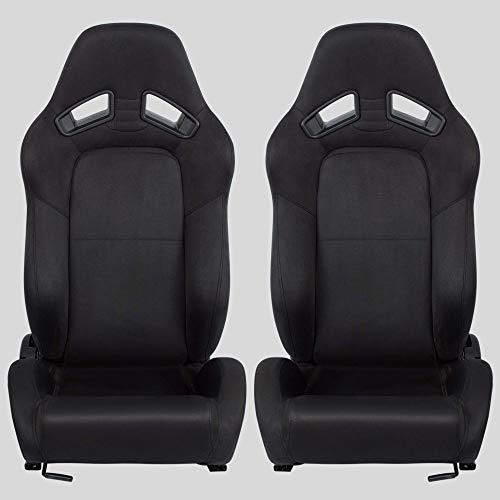 MODAUTO Asiento Deportivo Coche, Semibaquet Ajustable, de Alta Alcantara, con Ríeles Incluidos, Conductor y Pasajero, Universal para Coche y Simulador de Conducción, Modelo N791LR, Negro