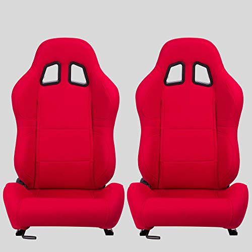 MODAUTO Asiento Deportivo Coche, Semibaquet Ajustable, de Tela, con Ríeles incluidos, Conductor y Pasajero, Universal para Coche y Simulador de Conducción, Modelo N120LR, Rojo