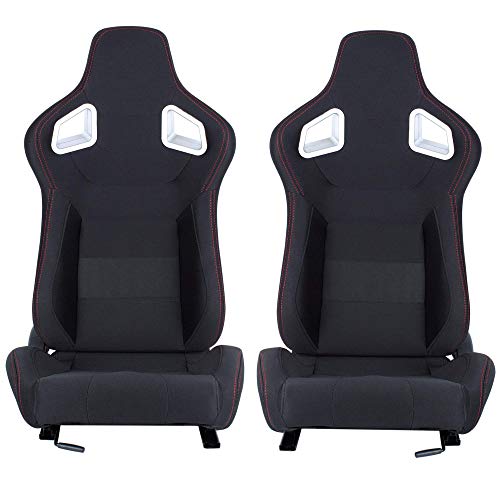 MODAUTO Asiento Deportivo Coche, Semibaquet Ajustable, de Tela, con Ríeles incluidos, Conductor y Pasajero, Universal para Coche y Simulador de Conducción, Modelo N780LR, Negro