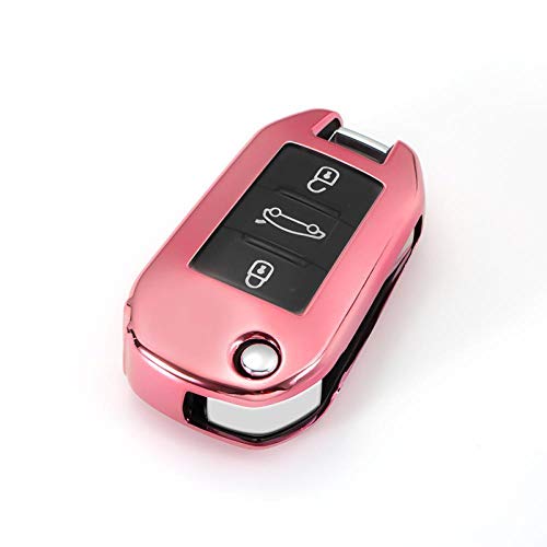 MWBLN Cáscara de la Llave del Coche,2019 Fashion Full Cover New Soft TPU Car Key Case Shell, para Peugeot 3008208308508408 2008 307 4008 para CitroenC4 Accesorios A-Rosa