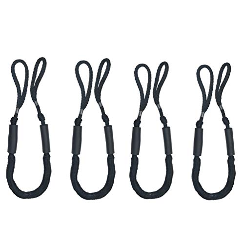 NEWXYX 4 Packs Boat Dock Line Bungee Dockline 4-5.5 Ft Amarre Cuerda Canotaje Regalos para Hombres Accesorios para Barcos Accesorios para pontones Jet Ski SeaDoo WaveRunner Kayak (Negro) (Negro)