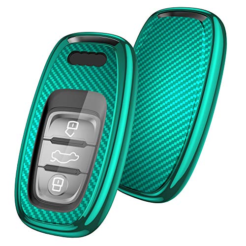 OATSBASF Funda Llave Audi, Carcasa Llave Audi, Funda de protección para Fob Llaves Audi A4, A5, A6, A7, Q5, Q7, Q8, RS SQ 3 Keyless Botones (Verde-Raya)