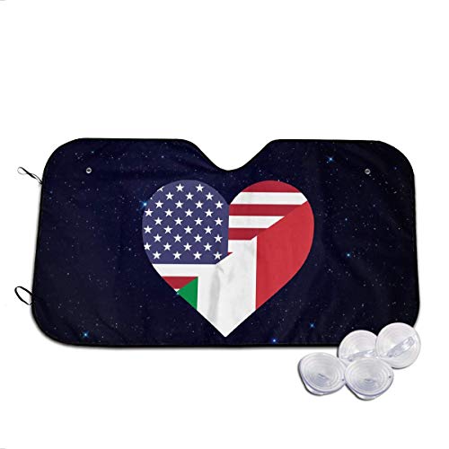 Opiadco Italian America Love Flag Front Car Sunshade Windshield Foldable Sun Shade for Car SUV Trucks Minivans Sunshades Cools Vehicle Interior