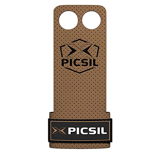 PICSIL Calleras Azor para Cross Training, Grips 2 Agujeros, Guantillas Sintéticas para Gimnasia, Levantamiento de Pesas, Muscleups, Pull Ups, Prevención de Ampollas y Desgarros, Unisex, Marrón, M