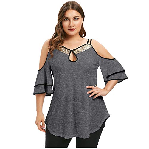 PKTOP - Blusa de manga corta para mujer, diseño casual con hombros descubiertos Gris gris 4X