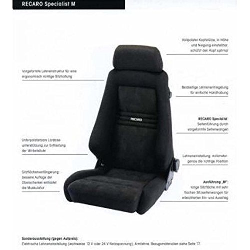 Recaro RC042000S08 Specialist M Asiento Ergonómico de Dinamica a Medida Encargo de Piel Artificial para Piloto y Copiloto