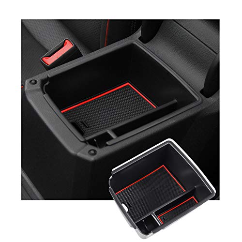 RUIYA Para V W Tiguan 2 MK2 Consola Central Caja de Almacenamiento Reposabrazos Organizador Bandeja Reposabrazos Reposabrazos Reposabrazos Coche Accesorios Caja de Almacenamiento (Rojo)