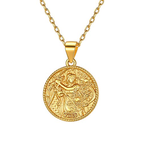 Silvora Virgo Colgante Plata Oro para Mujeres Hombres Collar Virgo Medalla Zodiacal