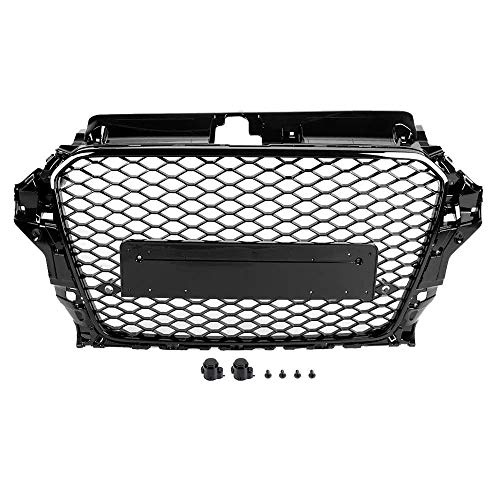 SIOM Parachoques De La Parrilla, Parrilla Delantera del Coche Sport Hex Gloss Black Mesh Honeycomb Hood Grill para Audi A3 / S3 8V 2013 2014 2015 2016 para Rs3 Quattro Style