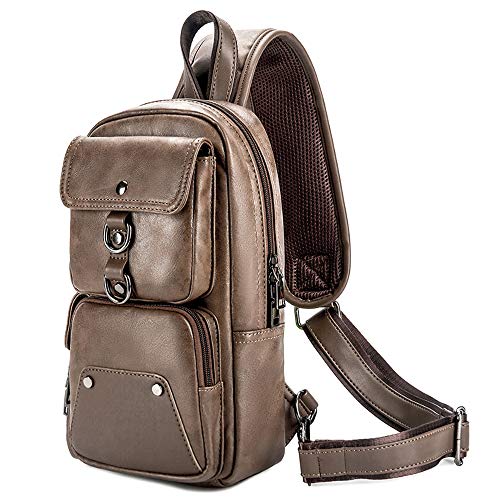 SPAHER Bolsos de Hombro de Pecho Cuero Genuino Crossbody Bolso de Hombro Bolsos de Mochila Messenger Bag Daypack para el Negocio Casual Sport Senderismo de Viaje